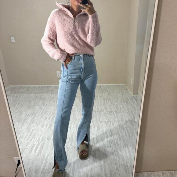 Aritzia Wilfred Free Gwyneth Wool Alpaca Cropped Quarter-Zip Knit Sweater Small - Picture 2 of 9